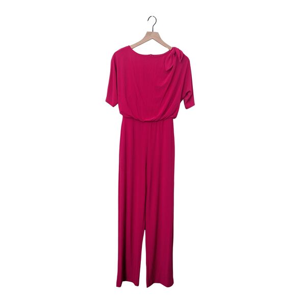🎀 Vince Camuto Bow Shoulder Jumpsuit Hot Pink Size 0 NWT - Picture 3 of 11